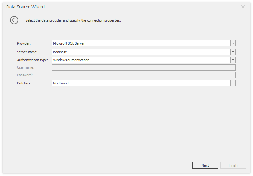 Servidor DataSourceWizard MSSQL